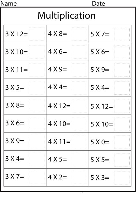 3 and 4 multiplication worksheets.